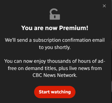 Message stating: You are now Premium! We'll send a confirmation email shortly