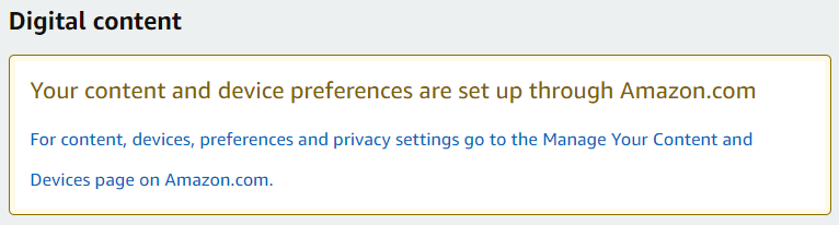 Screenshot of Amazon device preferences set up message.