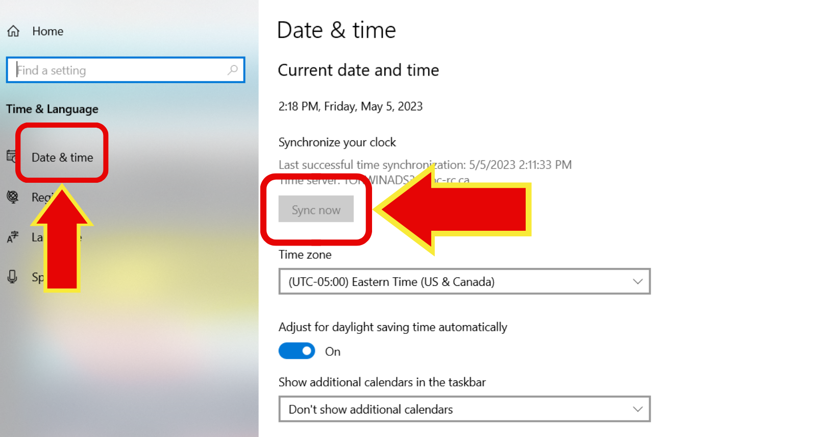 Windows 11 Date and Time section