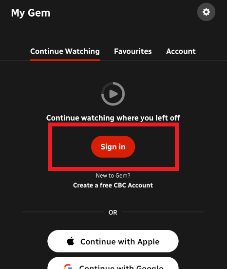 Screenshot of sign-in button.