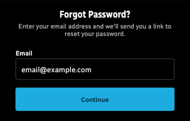 Screenshot of forgot password screen.