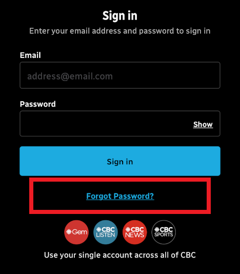 Screenshot of sign-in screen.