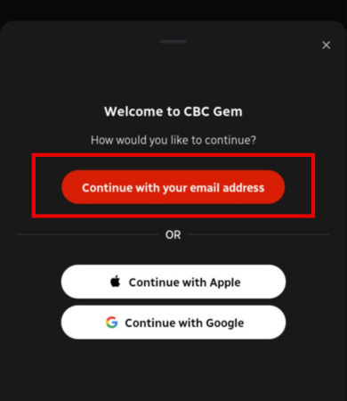 Screenshot of Continue with your email address button.