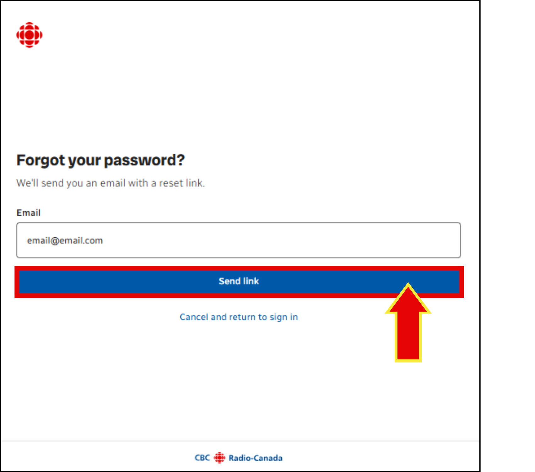 screenshot of send link button.