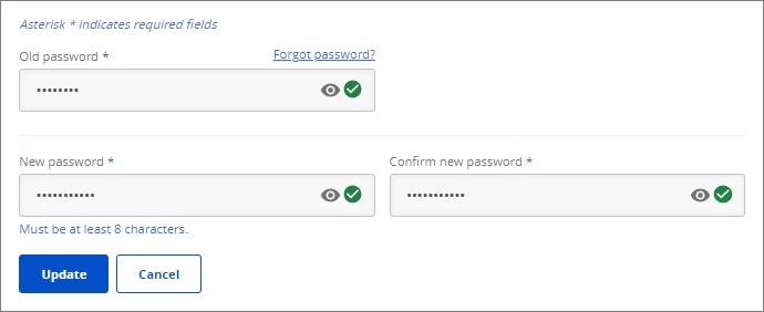 Sceenshot of password section.