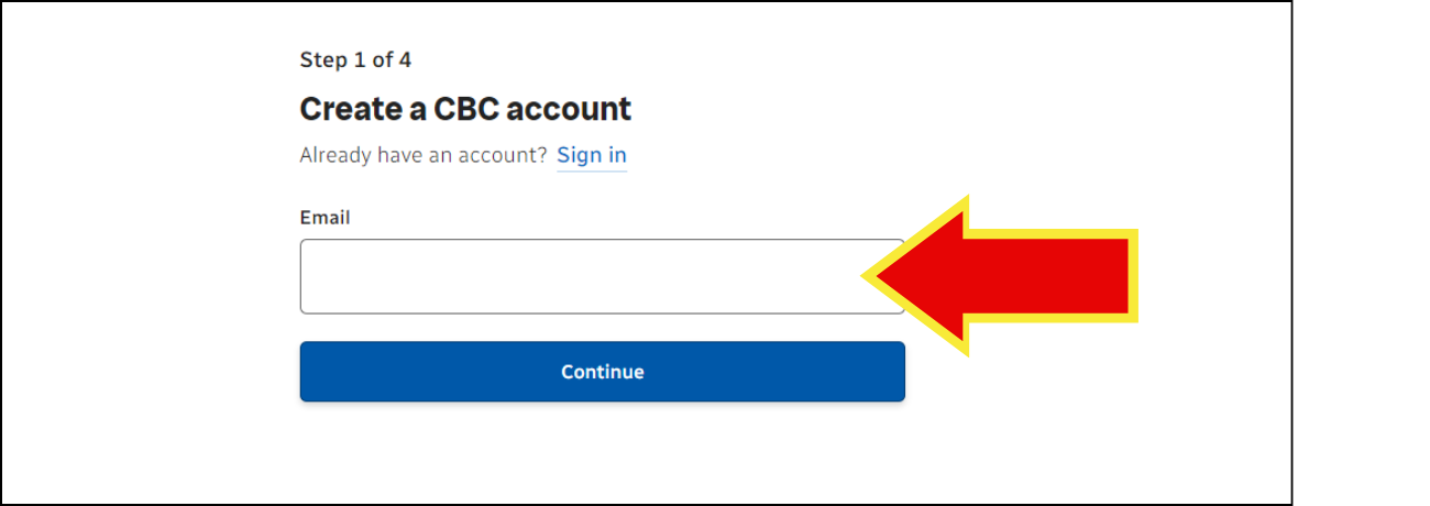 Screenshot of the create a CBC account page.