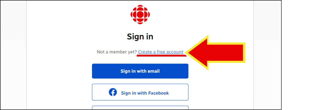 Screenshot of the sign up page with the create a free account option highlighted.