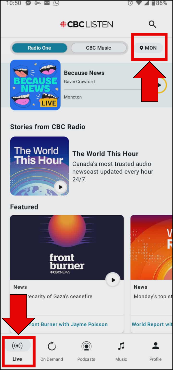 Screenshot of location tab.