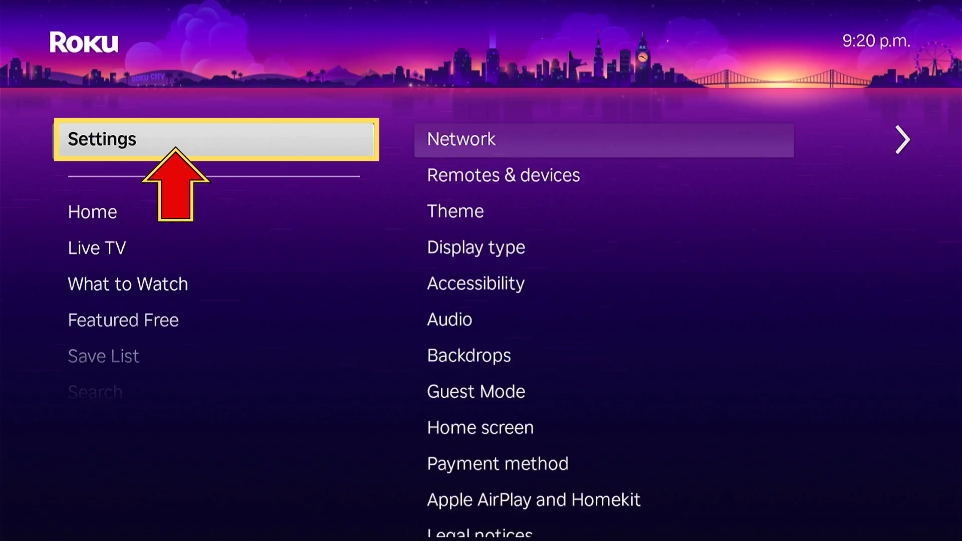 Screenshot of settings button.
