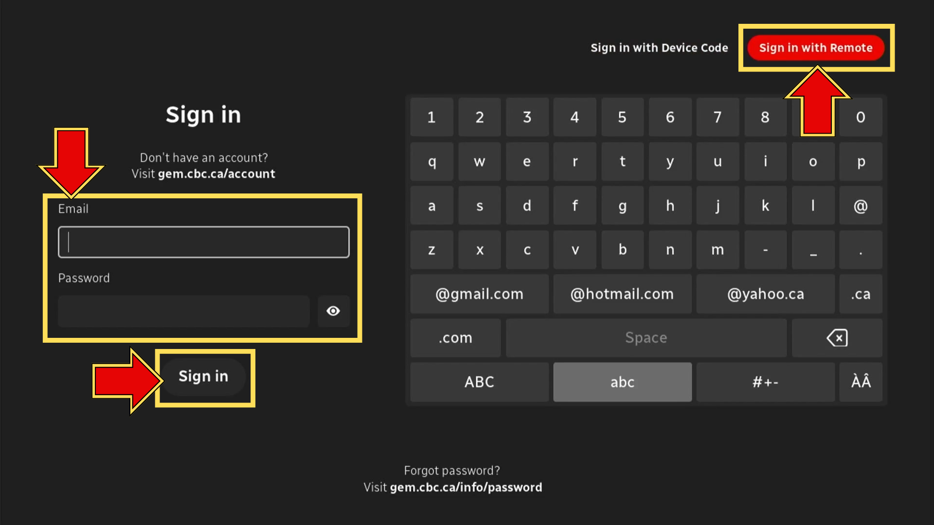 Screenshot of sign in portal.