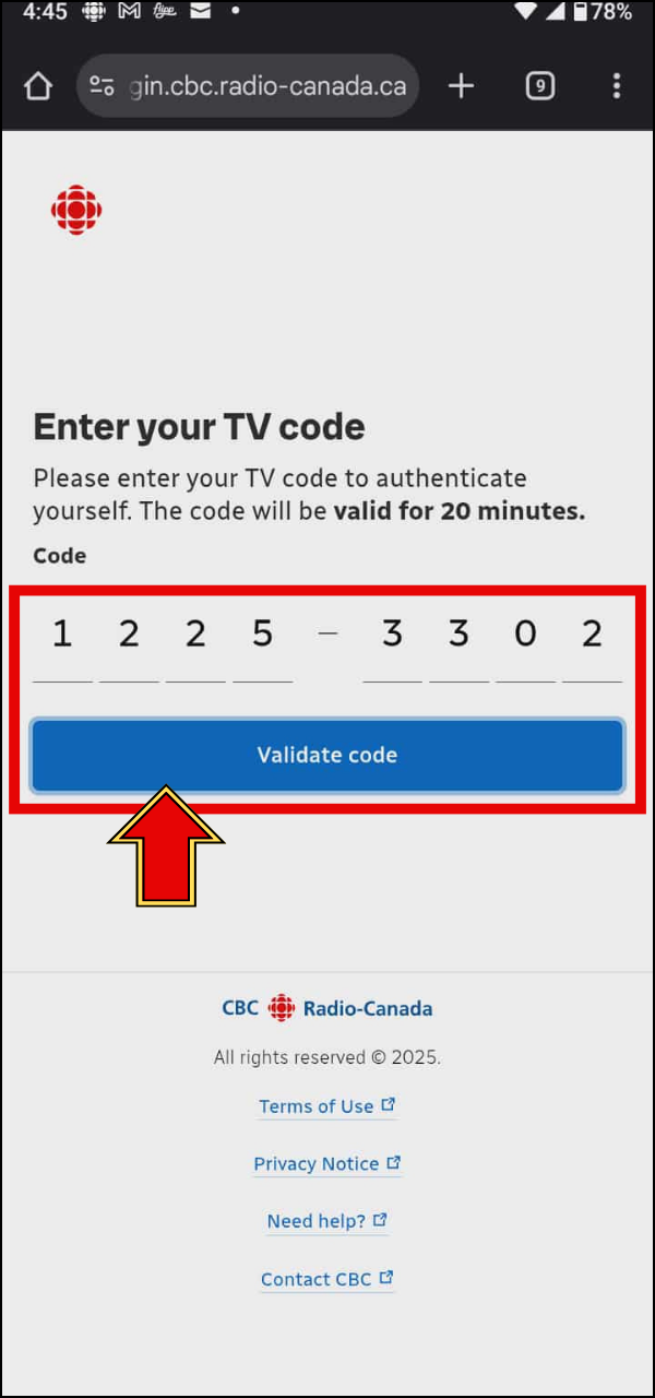 Screenshot of device code.