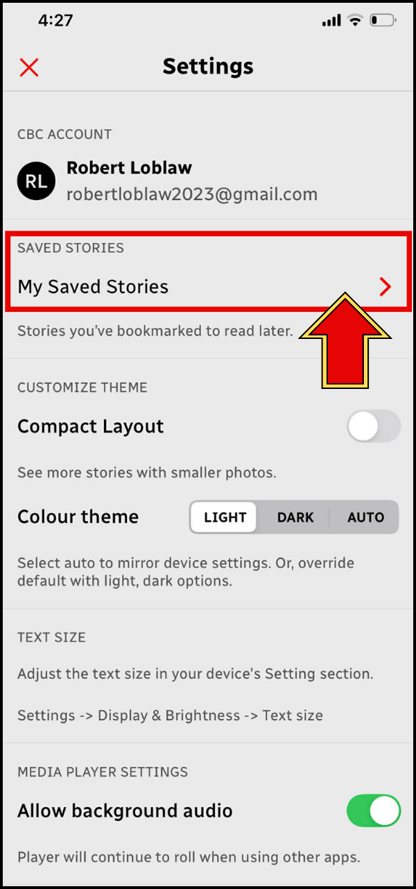 My Saved Stories button.