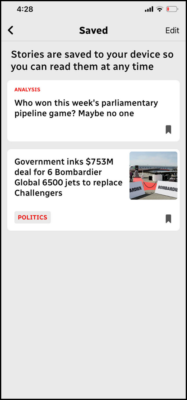 My Saved Stories section.