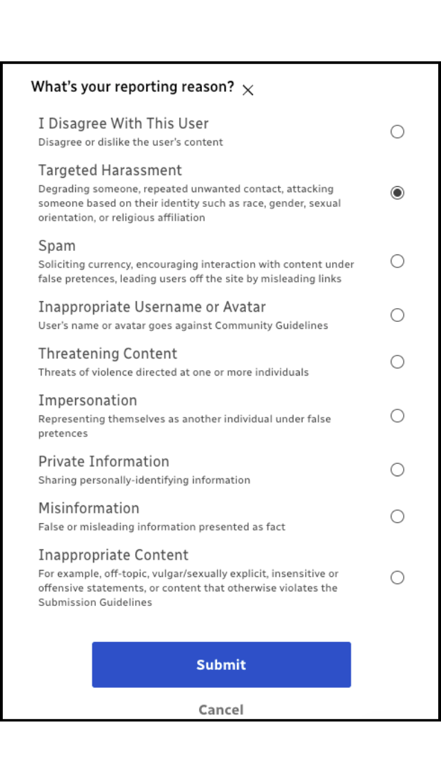 screenshot of possible reasons.