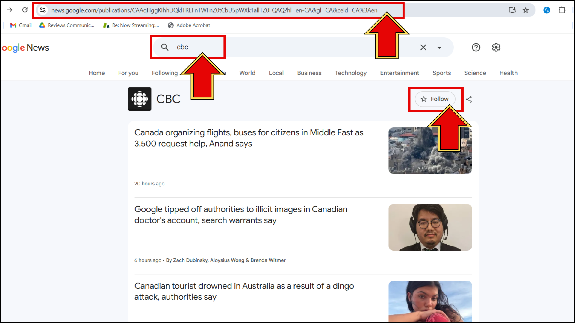 Screenshot of follow button