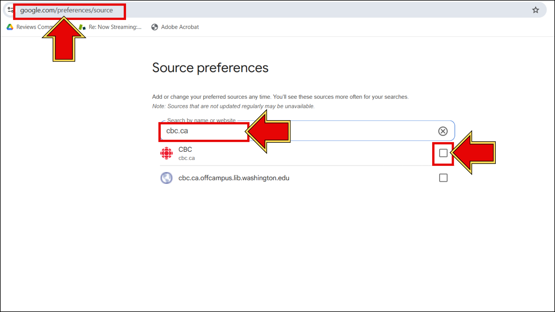 screenshot of Google preferences options.