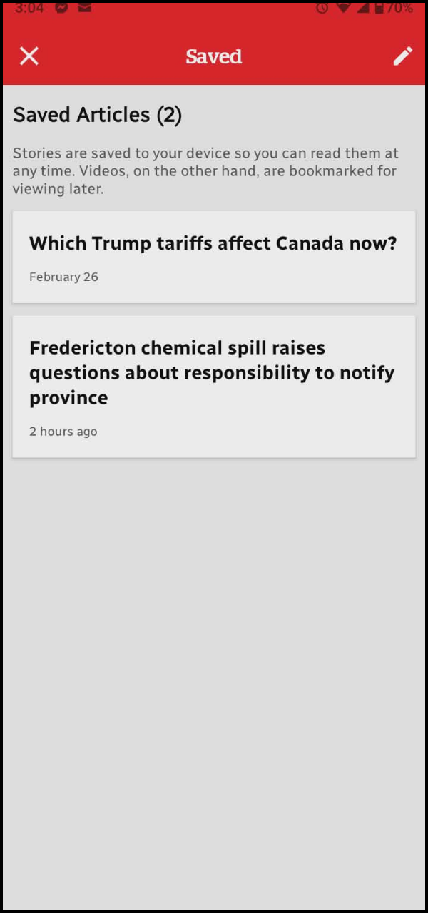 My Saved Stories Section.