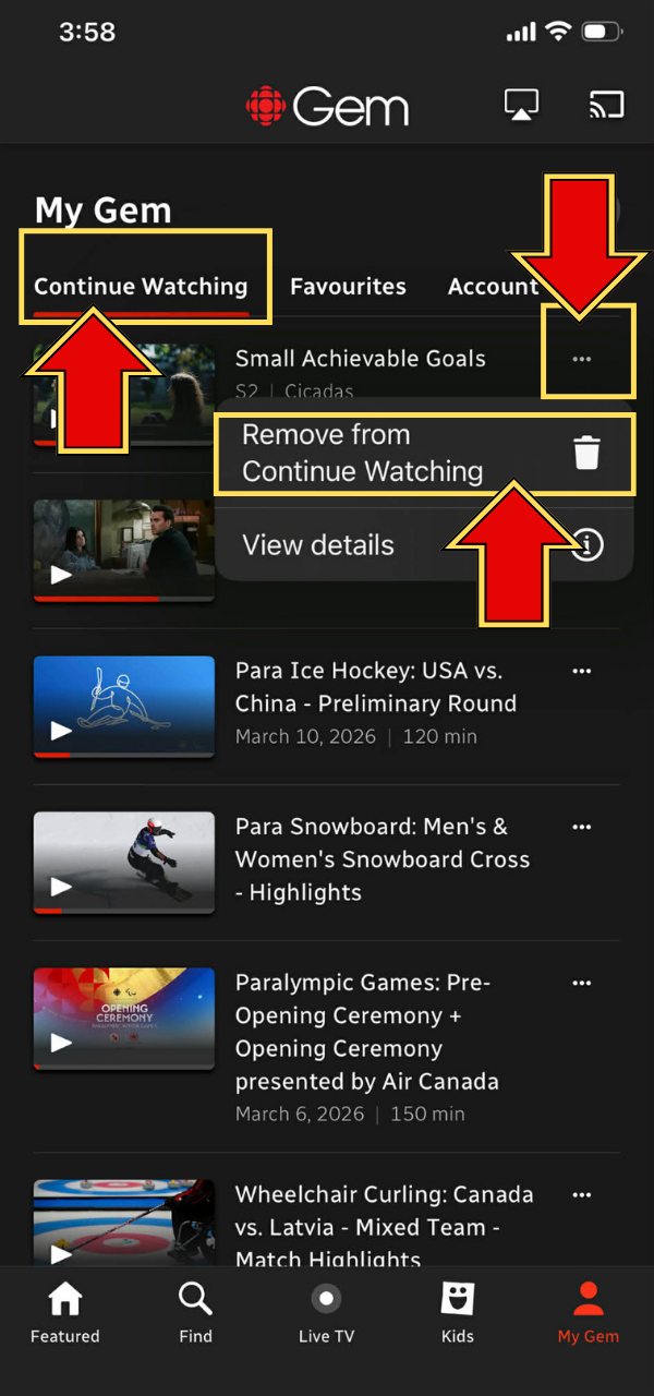 Remove content button.