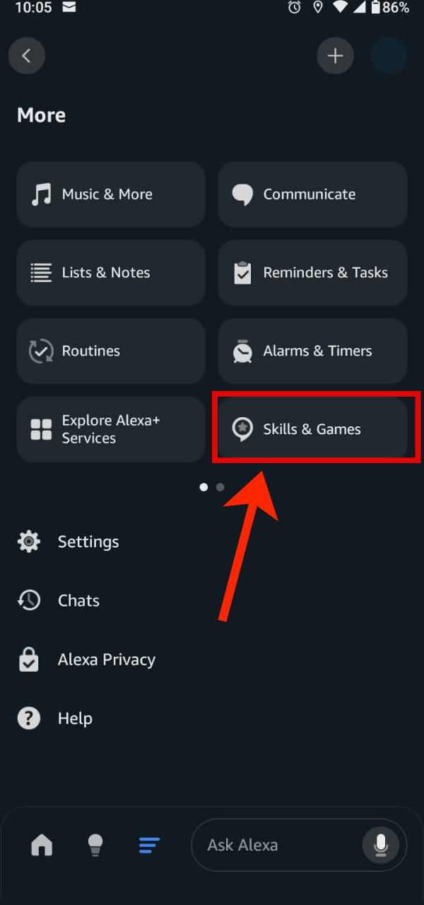 Skills and Games button.