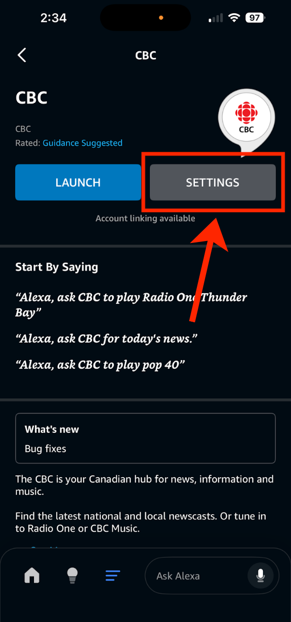 Settings Button.