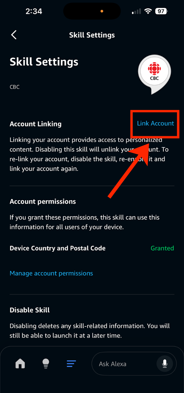 Link Account Button.
