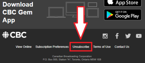 Screenshot of unsubscribe button.