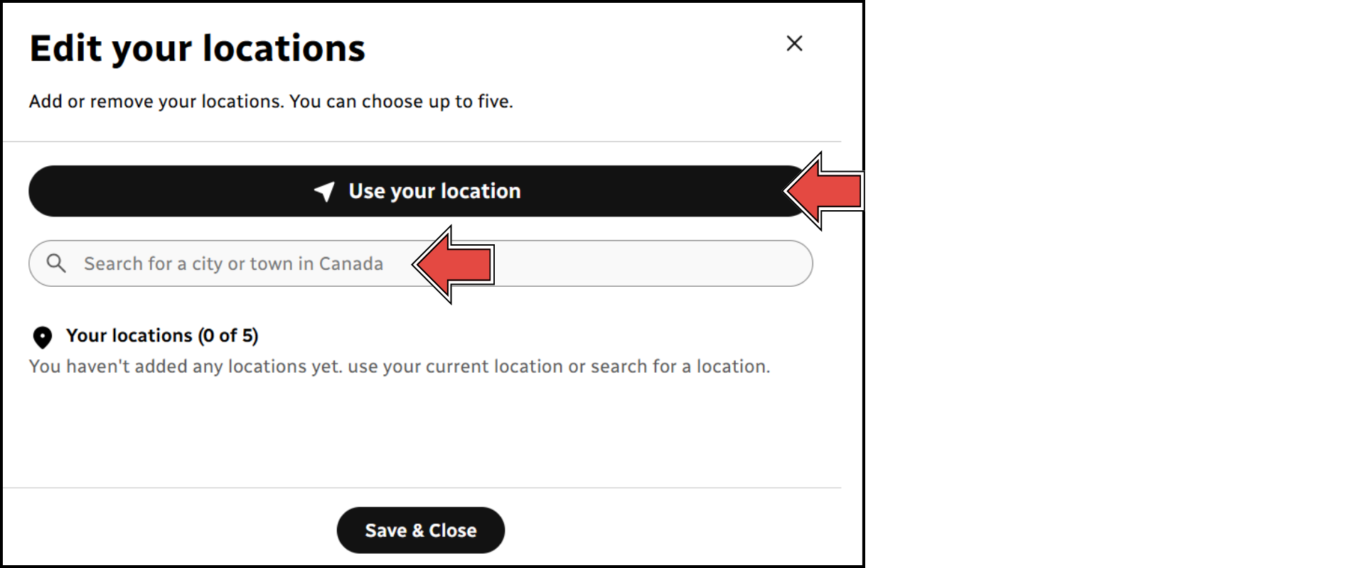 Options for adding your city.