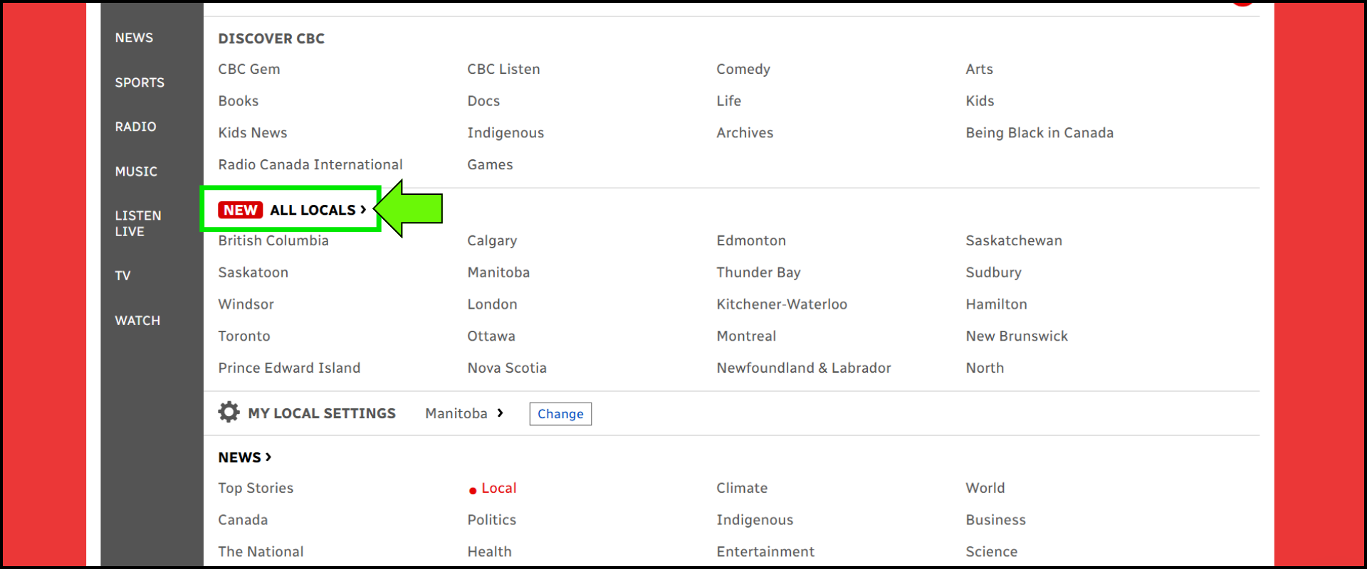 All Locals option