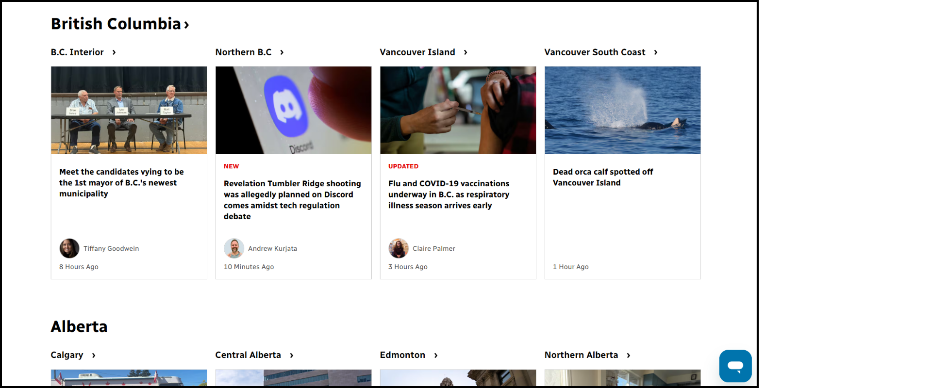 Local news page with all options.